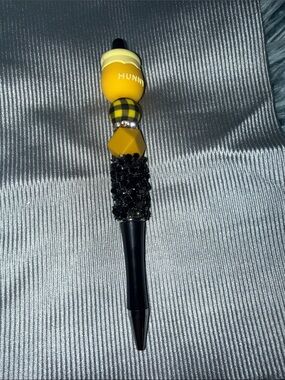 Handcrafted Yellow & Black Beaded Pen with 'Hunny' Top